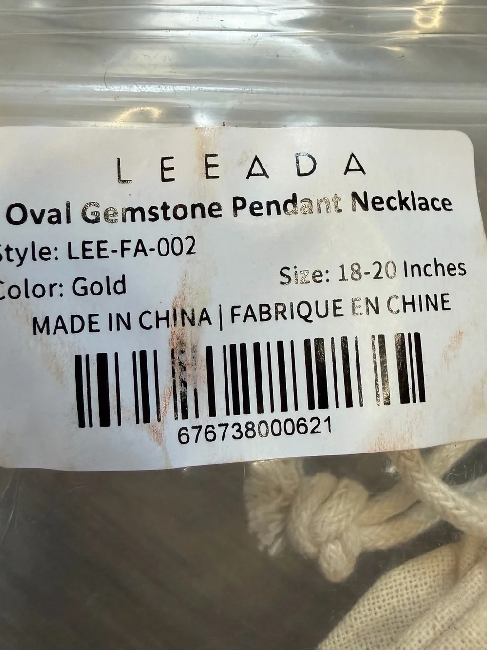Leeada Oval Gemstone Pendant Necklace Gold Tone Burgundy Stone LEE-FA-002 NEW